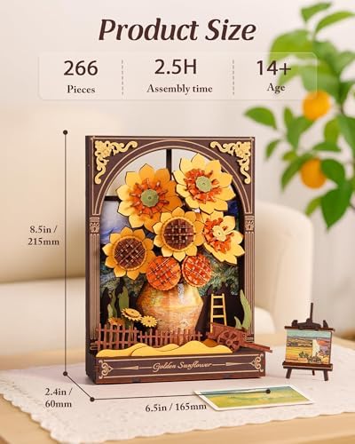 3D Wooden Puzzles for Adults - Van Gogh Golden Sunflower DIY Model Building Kits with LED Light - Gifts for Mothers Day - Home Decor, Wall Art & Unique Creative Gifts for Art Lovers/Men/Women - Image 3