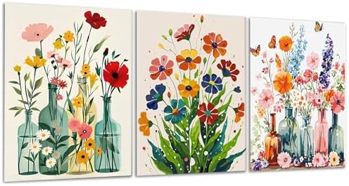 Yunruily 3 Pack Flowers Adult Paint by Numbers - Paint by Number kit for Adults,Flowers Paint by Number Adult for Gifts Home Wall Decor 12x16inch by VintageStyleWallDecoration