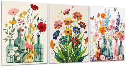 Yunruily 3 Pack Flowers Adult Paint by Numbers - Paint by Number kit for Adults,Flowers Paint by Number Adult for Gifts Home Wall Decor 12x16inch by VintageStyleWallDecoration