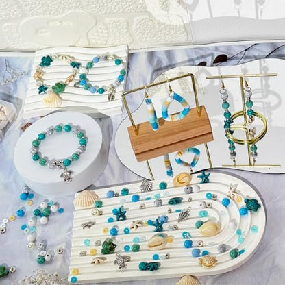 1860Pcs Ocean Beads for Bracelets Making Kit, Blue and White Summer Beach Bead for Jewelry Making, Sea Turtle Shell Starfish Shape Beads 8mm Round Cly Bead for DIY Craft Bracelets Earring (Blue) - Image 6