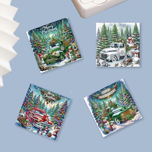 Diamond Art Christmas Cards Kit, 6PCS DIY Diamond Painting Christmas Cards with Envelopes, 5D Diamond Dot Greeting Cards for Adults, Xmas Card for Holiday Crafting Gifts (Christmas Car) - Image 5