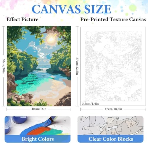 ZRIZQ Landscape Paint by Numbers Kit for Adults Beginner,Beach,16x20 - Image 2