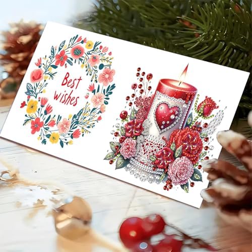 Christmas DIY Diamond Greeting Cards Set, 5D DIY Diamond Art Painting Christmas Style Greeting Card, DIY Christmas Card Making Kits for Family Friends Handmade Gift-#31-Valentine's Day Love Rose - Image 6