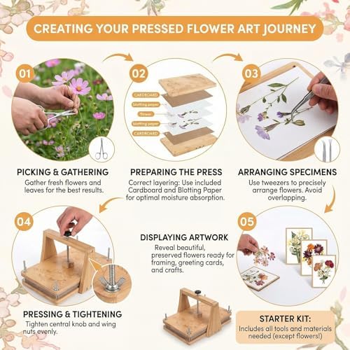 iSharely 11" x 8" Wooden Flower Press Kit, 6-Layer DIY Botanical Craft Set for Adult Dried Flowers Leaves Wedding Bouquets Scrapbooking Cards Crafts Creative Art - Image 5