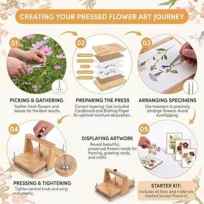 iSharely 11" x 8" Wooden Flower Press Kit, 6-Layer DIY Botanical Craft Set for Adult Dried Flowers Leaves Wedding Bouquets Scrapbooking Cards Crafts Creative Art - Image 5