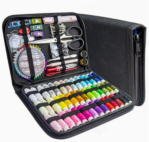 JUNING Sewing Kit with Black Case Portable Sewing Supplies for for Mom Grandma Women Men Teen Girls Boys Adults Beginner, Home Travel, Emergency, 42 Threads, Scissors, Needles, Measuring Tape and More by JUNING
