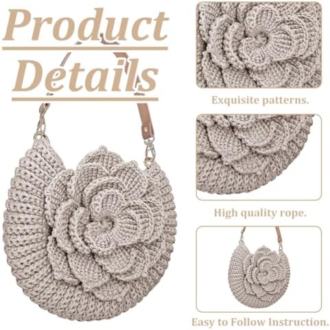 FREEBLOSS Crochet Bag Kit for Beginners Crochet Tote Bag Set Crochet Bag Starter Kit with Step-by-Step Video Tutorials, Flower Crochet Knitted Bag Adult Crafts Projects - Image 3