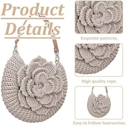 FREEBLOSS Crochet Bag Kit for Beginners Crochet Tote Bag Set Crochet Bag Starter Kit with Step-by-Step Video Tutorials, Flower Crochet Knitted Bag Adult Crafts Projects - Image 3