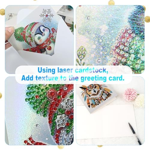 Tontut 6pcs Diamond Art Painting Kit Greeting Card, Battle Feather Owl 5D DIY Special Shape Diamond Painting Christmas Birthday Greeting Card Creative Gifts - Image 4