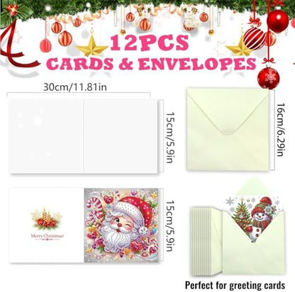 YOKUSHI 12 PCS Diamond Art Painting Christmas Greeting Cards with Envelopes, Snowman Craft DIY Card Making Kits for Adults Gifts (Red) - Image 2