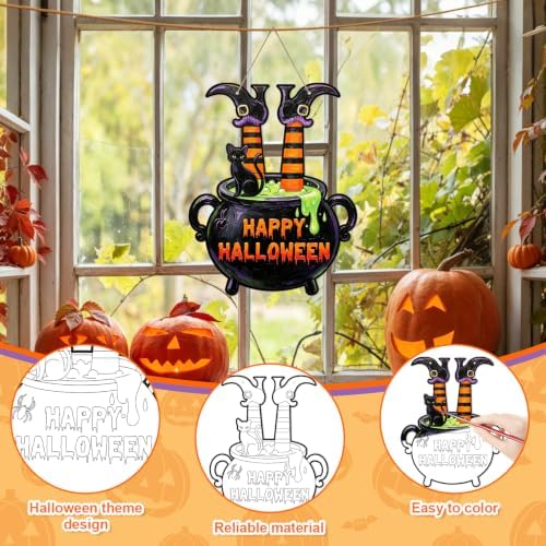 24 Pcs Halloween Coloring Wreath Crafts Color Your Own Witch Pot Crafts - Image 3