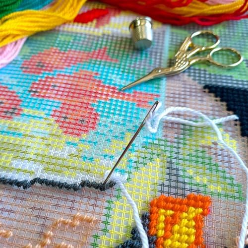 Artistic Stamped Cross-Stitch Kit for Adults and Beginners — Red Fish by Henri Matisse 16″ × 16″ with Clear, Precise Printed Design on Cotton Canvas; Includes 2 Needles, Yarn, and Easy-Read Chart - Image 3