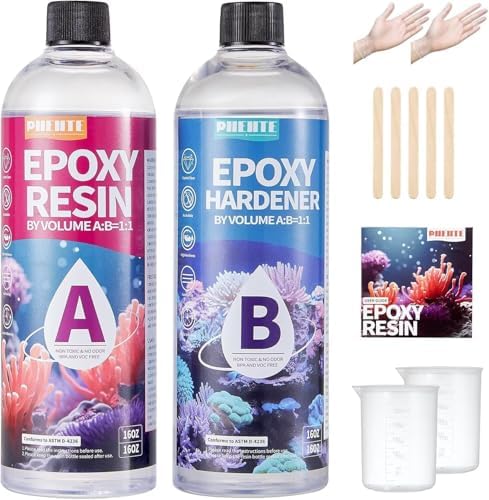 Pnente Crystal Clear Epoxy Resin Kit, 32oz Professional Self-Leveling No-Bubble UV Resistant Casting & Coating Resin for Crafts, Jewelry Making, Table Top, Molds, Wood River Tables and Art Projects by Pnente