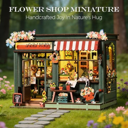 Book Nook Kit - DIY Miniature House Kit with LED Light, Flower Shop Wooden Bookshelf Decor, 3D Puzzles for Adults, Home Office Shelf Decoration, Creative Gift for Women, Book Lovers - Image 2