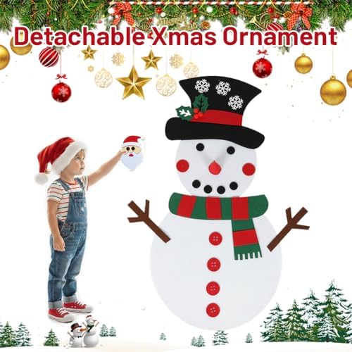 Sunicon DIY Felt Snowman Set, Detachable Felt Snowman for Wall, Crafts Kit Wall Hanging Gifts for Winter Holiday Party Decorations(Red and Green Scarf Snowman) - Image 7