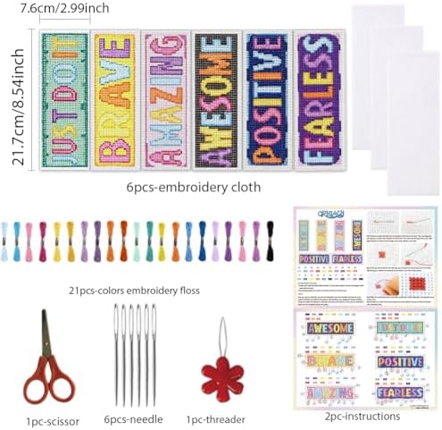 ORIGACH 6 Set Inspiring Words Cross Stitch Bookmark Kit for Beginner - Image 2
