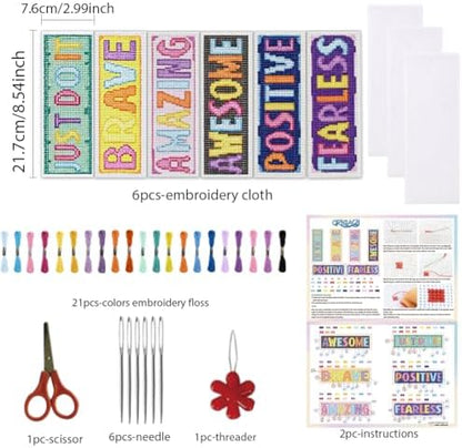 ORIGACH 6 Set Inspiring Words Cross Stitch Bookmark Kit for Beginner - Image 2