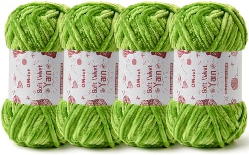 4x100g Fluffy Velvet Chenille Yarn for Crocheting and Knitting, 4x80m (87.5yd) Baby Yarn for Crocheting Soft, Crochet Chunky Yarns Amigurumi Yarns (4 Emerald Green) by OMoiut