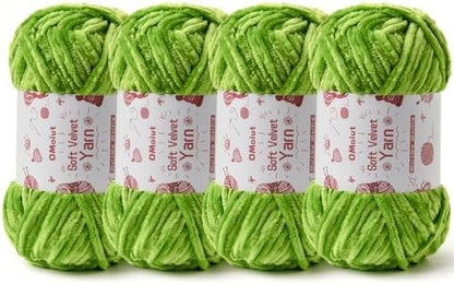 4x100g Fluffy Velvet Chenille Yarn for Crocheting and Knitting, 4x80m (87.5yd) Baby Yarn for Crocheting Soft, Crochet Chunky Yarns Amigurumi Yarns (4 Emerald Green) by OMoiut