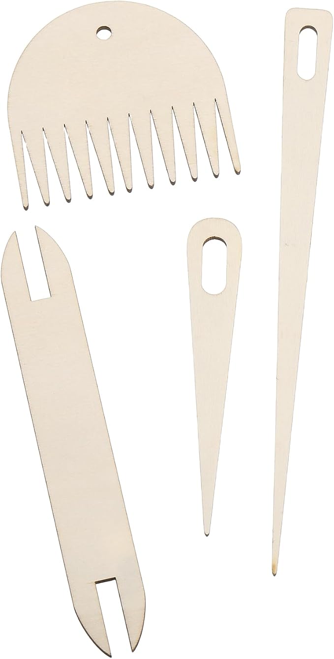 MECCANIXITY Hand Loom Stick Set, 8pcs Knitting Tools Including Wood Weaving Crochet Needle Wooden Shuttle Wood Weaving Comb for Knitting Crafts