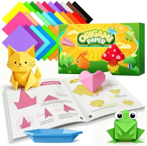 IOOLEEM Origami Paper Kit, 220 Sheets 20 Colors, Double Sided Colored Blank Folding Paper Set with Step-by-Step Instructions, Origami Kit for Art & Craft Supplies by IOOLEEM
