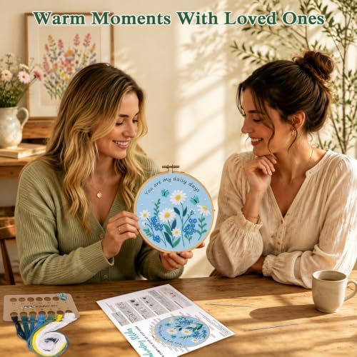 Louise Maelys Daisy Quote Embroidery Kit for Beginners, Blue Floral Craft - Image 6