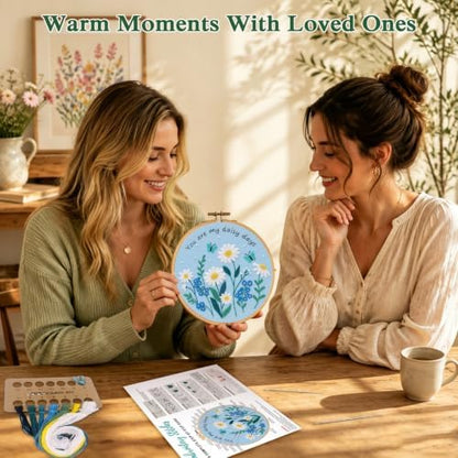 Louise Maelys Daisy Quote Embroidery Kit for Beginners, Blue Floral Craft - Image 6