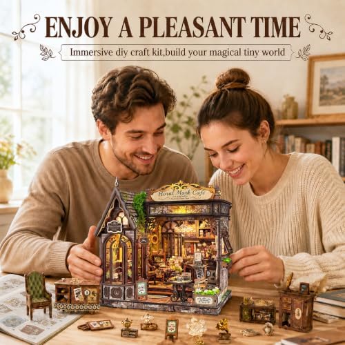SUNNINO Book Nook Kits for Adults, Floral Coffee Shop Miniature Dollhouse - Image 5