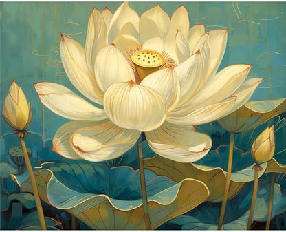 Natuyalo Paint by Numbers for Adults - DIY Adult Paint by Number Kits Painting on Canvas Lotus Painting by Numbers for Beginners, Plant Art Craft Kits for Adults (16x20 Inch) by Natuyalo