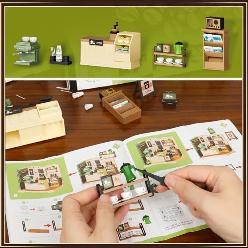 Coffee Shop Mini Model Kits with LED, Make It Miniature Cafe Store, DIY Miniature House Kit for Adults Teens and Beginners to Build, Mini Dollhouse Kits, Gift for Friends and Hobbies - Image 2