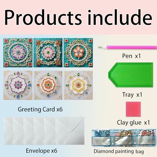 MaiYiYi 6 Packs DIY Mandala Diamond Art Greeting Cards Kit - Image 7