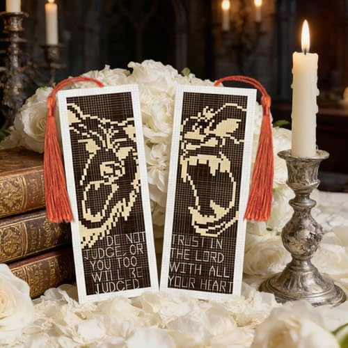INFUNLY 6 Pack Fierce Animal Cross Stitch Bookmark Kit, Lion Tiger Pre-Printed Pattern, Stamped Embroidery Bookmarks for Adults Beginners, DIY Gift for Book Readers - Image 6