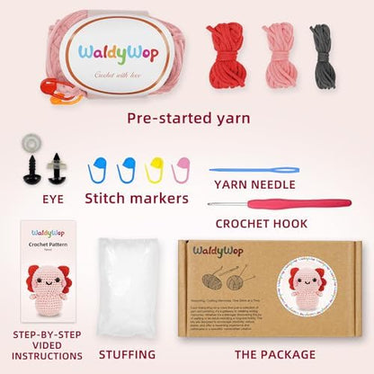 WaldyWop Crochet Kit for Beginners Adults, Wobbles Crochet Animal Kit, Complete Starter Knitting Set w/Step-by-Step Video Tutorials, Easy Yarn (Extra 40%), Hook - DIY Craft Kits, Gifts for Women - Image 2