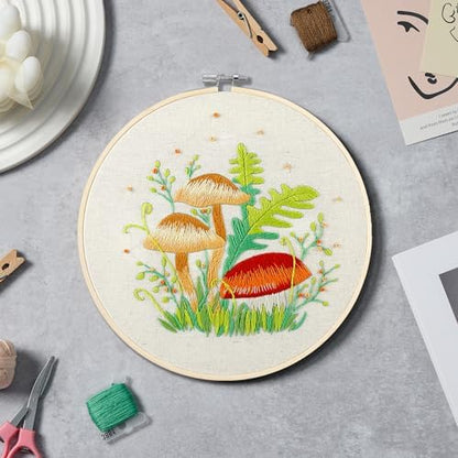 Bonroy 4 Sets Embroidery Kit for Beginners with Instructions,Cross Stitch Kits for Adults with Pattern,Needlepoint Kits for Adult Include Embroidery Cloth Hoops Needles Threads(Mushroom) - Image 6