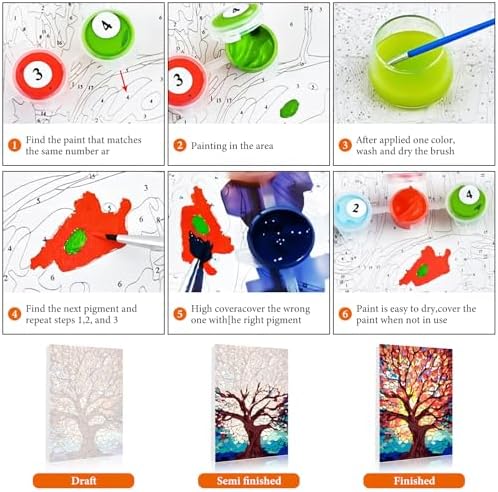 Fountor Framed Paint by Numbers Kit for Adults Beginner & Kids Ages 8-12, Tree of Life Paint by Number with Frame, Easy Acrylic Stained Glass Colorful Tree Painting by Numbers Kit on Canvas 8x12 inch - Image 6