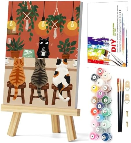 Gemozaic Framed Paint by Numbers Kit for Adults, Funny Cats Shop, 8x12 in by Gemozaic
