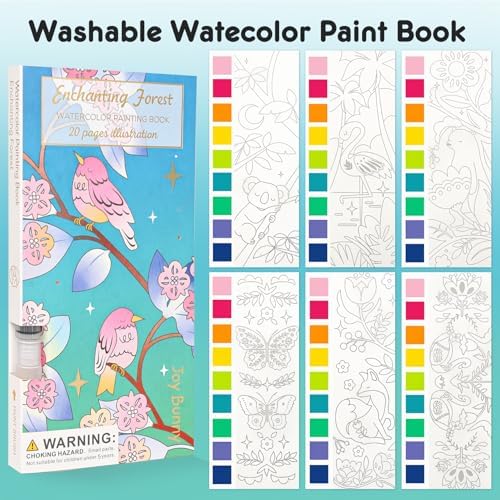Watercolor Painting Coloring Books Pocket Watercolor Paint Bookmarks, Mess Free Paint with Water Set, Travel Class Activities Art Party Favors Exchange Birthday Gifts for Kids (Enchanting forest) - Image 2