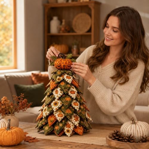 Quilted Christmas Tree Kit – Pre-Cut Fabric & Foam Cone DIY Tabletop Decoration with Tree Topper, No-Sew Holiday Craft Kit for Adults & Kids, Christmas Tree Decorations for Home, Party & Gifts (set1) - Image 6