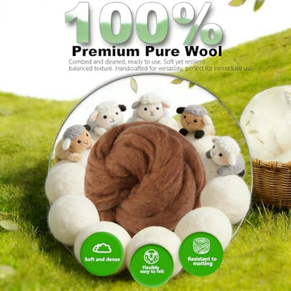 Wool Roving-3.5oz Needle Felting Wool, Soft Multi-Color Wool Fiber, Perfect Felting Wool Pure Wool, Chunky Yarn, for DIY Crafts, NeedleFelting Projects,and Artwork (Downtown Brown) - Image 5