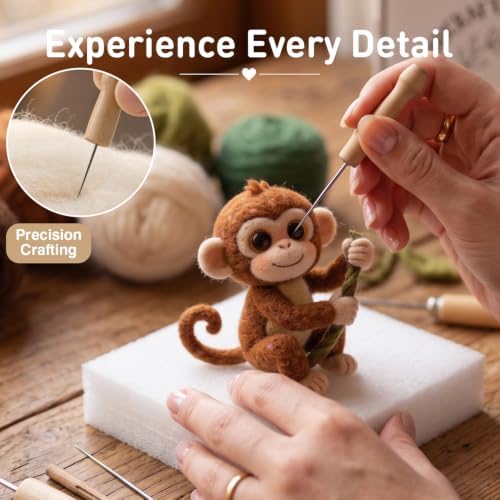 DIY Needle Felting Kit Cute Monkey on Vine – Needle Felting Starter Kit with Fiber Roving, Needles, Felting Pad & Instructions | Felted Jungle Animal Kit for Beginners Adults | DIY Craft Gift - Image 4