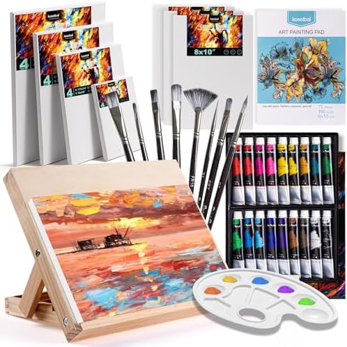 koseibal Acrylic Paint Set with Tabletop Easel and Canvas for Kids, Adults by koseibal