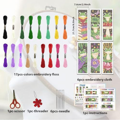 ORIGACH 6 Set Frog Cross Stitch Bookmark Kit for Beginner - Image 2