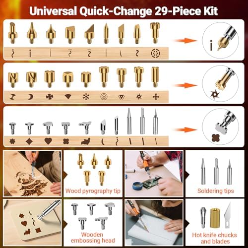 Wood Burning Kit with Digital LCD Display, 100W Fast Heating Pyrography Tool Set, Adjustable 392–932°F Temperature, 29 Tips, Stencils, Colored Pencils & Wood Pieces for Beginners and Professionals - Image 2