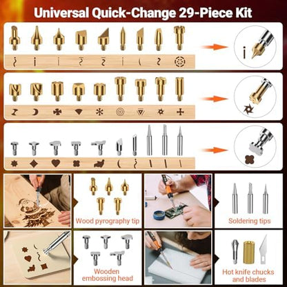 Wood Burning Kit with Digital LCD Display, 100W Fast Heating Pyrography Tool Set, Adjustable 392–932°F Temperature, 29 Tips, Stencils, Colored Pencils & Wood Pieces for Beginners and Professionals - Image 2