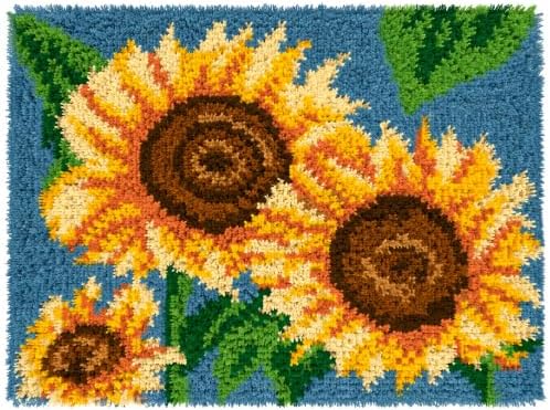 ZFFLYH Latch Hook Rug Kits DIY Needlework Unfinished Crocheting Rug Yarn Cushion Mat for Kids/Adults with Printed Canvas Pattern, 52X38cm Sunflower by ZFFLYH