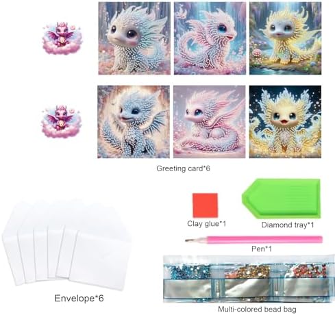 TDFERAN Diamond Painting DIY Beautiful Greetings Cards Set of 6 with Envelopes Paint by Numbers Kit for Adults Blank Note Cards Perfect Stationary Set for All Occasions Thinking of You Cards Dragon - Image 3