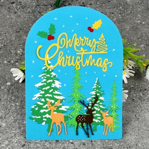 Scrapbooking Die-Cuts, Christmas Metal Cutting Dies for Card Making, Paper Craft Punch Template, Background Embossing Stencils, DIY Album Décor (Merry Christmas Trees and Deer-17.9x15.8cm) - Image 3