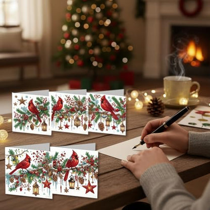 jinglinhh 6pcs Diamond Art Painting Christmas Cardinal Lantern Greeting Cards with Envelopes, DIY Card Making Kits for Adults, Diamond Art Christmas Cards for Birthday Holiday Postcards - Image 4