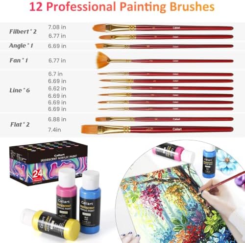 Caliart 24 Chameleon Colors Iridescent Acrylic Paint Set with 12 Brushes ﻿ - Image 6