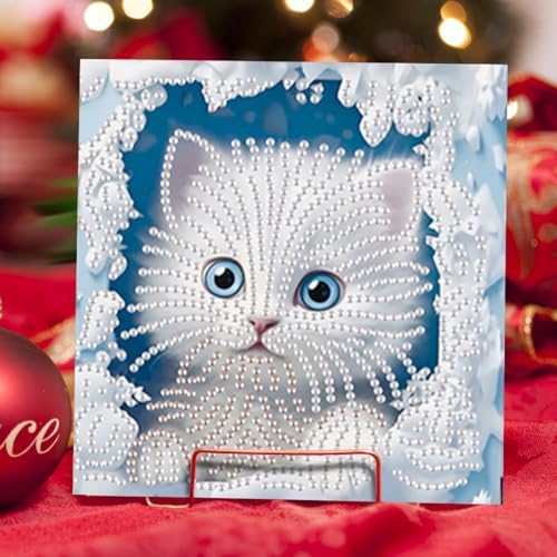 jinglinhh 6pcs Owls Flower Cats Diamond Art Painting Greeting Cards with Envelopes, DIY Card Making Kits for Adults, Diamond Art Postcards Holiday Cards Craft Gifts - Image 6
